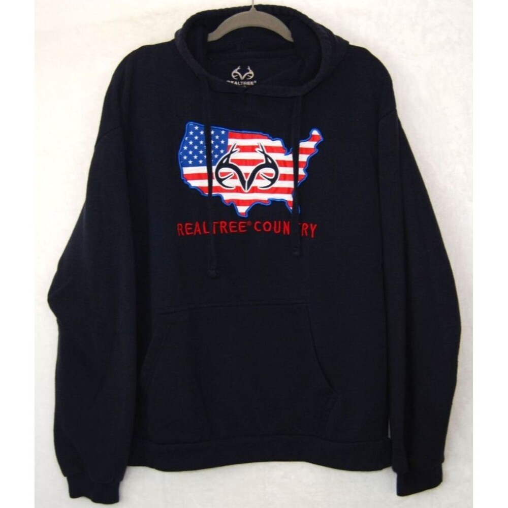Realtree Country Men's American Flag Sweatshirt Sz Large Blue Hoodie Sweater